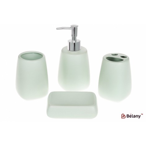 Набор для ванной Пастель (4 предмета): дозатор, подставка для зубных щеток, стакан, мыльница, цвет - мятный