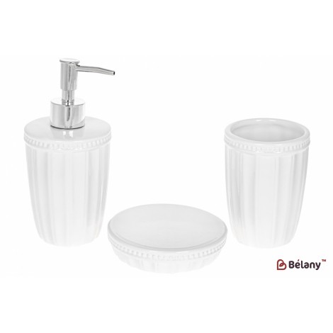 Набор для ванной (3 предмета): дозатор 390мл, стакан для зубных щеток 390мл, мыльница, цвет - белый