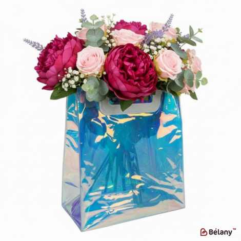 Переливчасті подарункови пакети з квадратною ручкою з екошкіри, 27/24/12