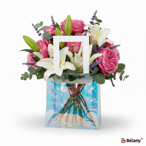 Переливчасті подарункови пакети з квадратною ручкою з екошкіри, 20/17/8