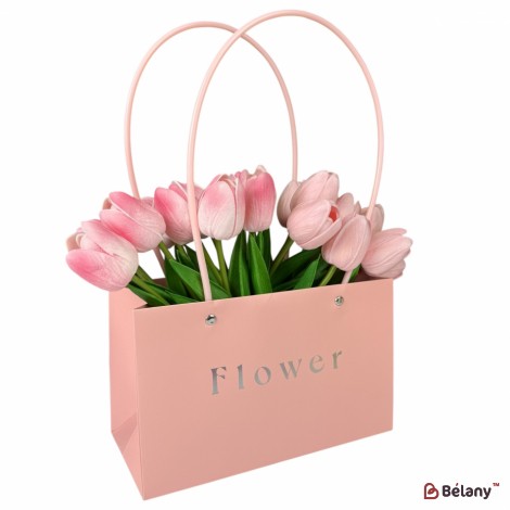 Набір із 10 рожевих пакетів "Flowers №3" 22x10,5x13,5