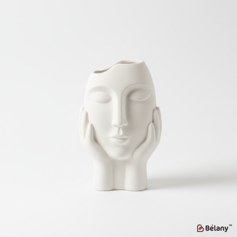 Керамическая ваза "Лицо с руками" белая S 42-44