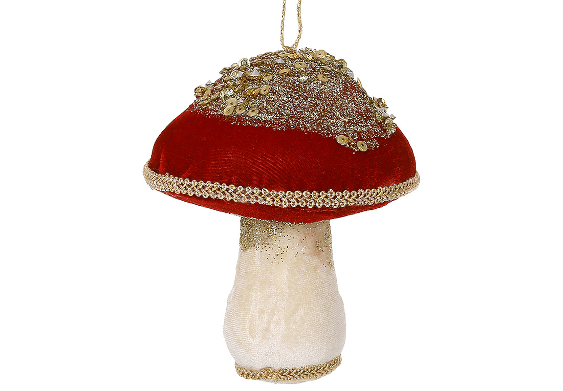 Декоративна м'яка підвіска Гриб з декором з паєток, 12*10.5см, колір - червоний - Фото
