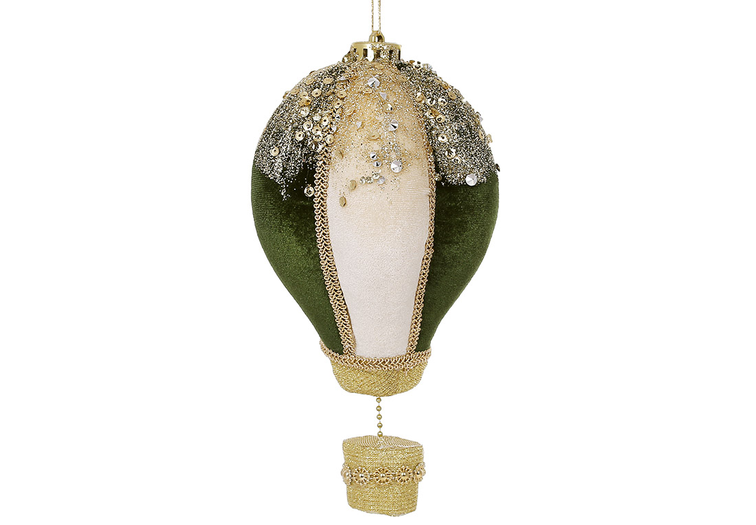 Декоративна м'яка підвіска Повітряна куля з декором з паєток, 22*12см, колір - зелений - Фото