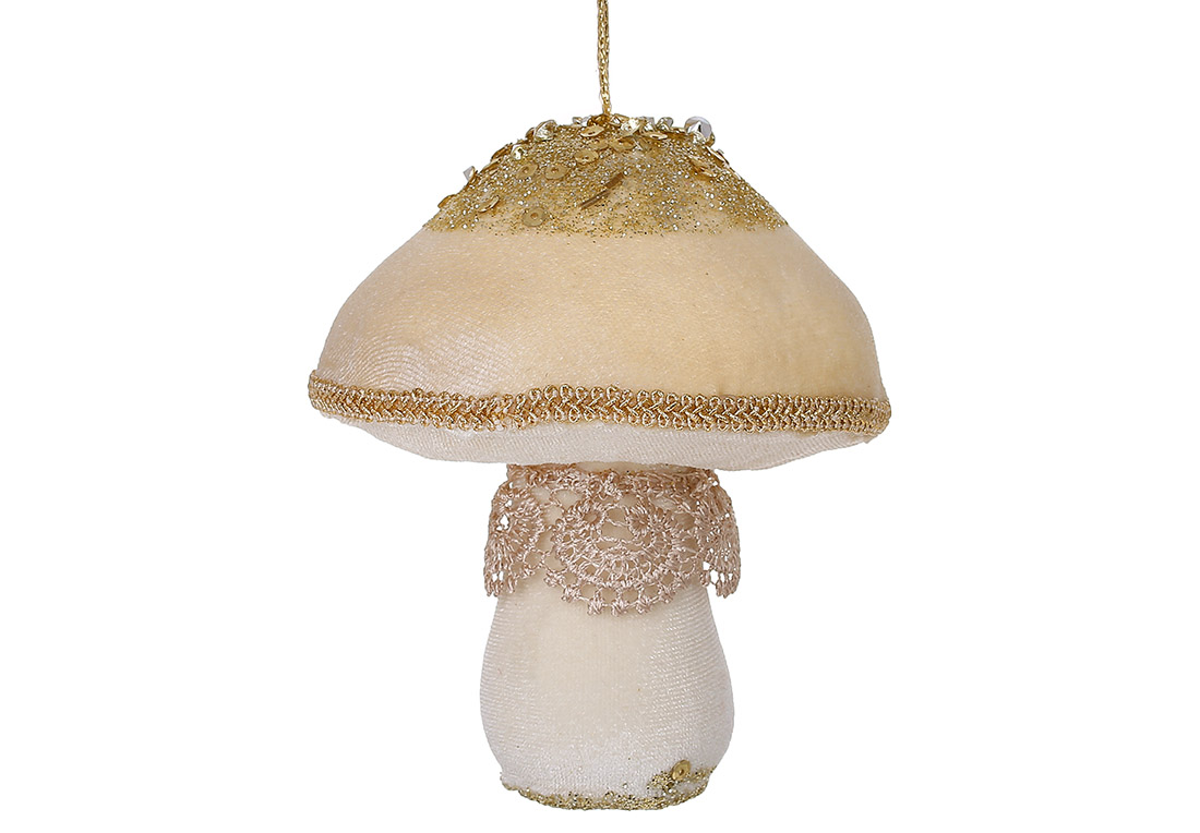 Декоративна м'яка підвіска Гриб з декором з паєток, 13*9.5см, колір - персиковий - Фото