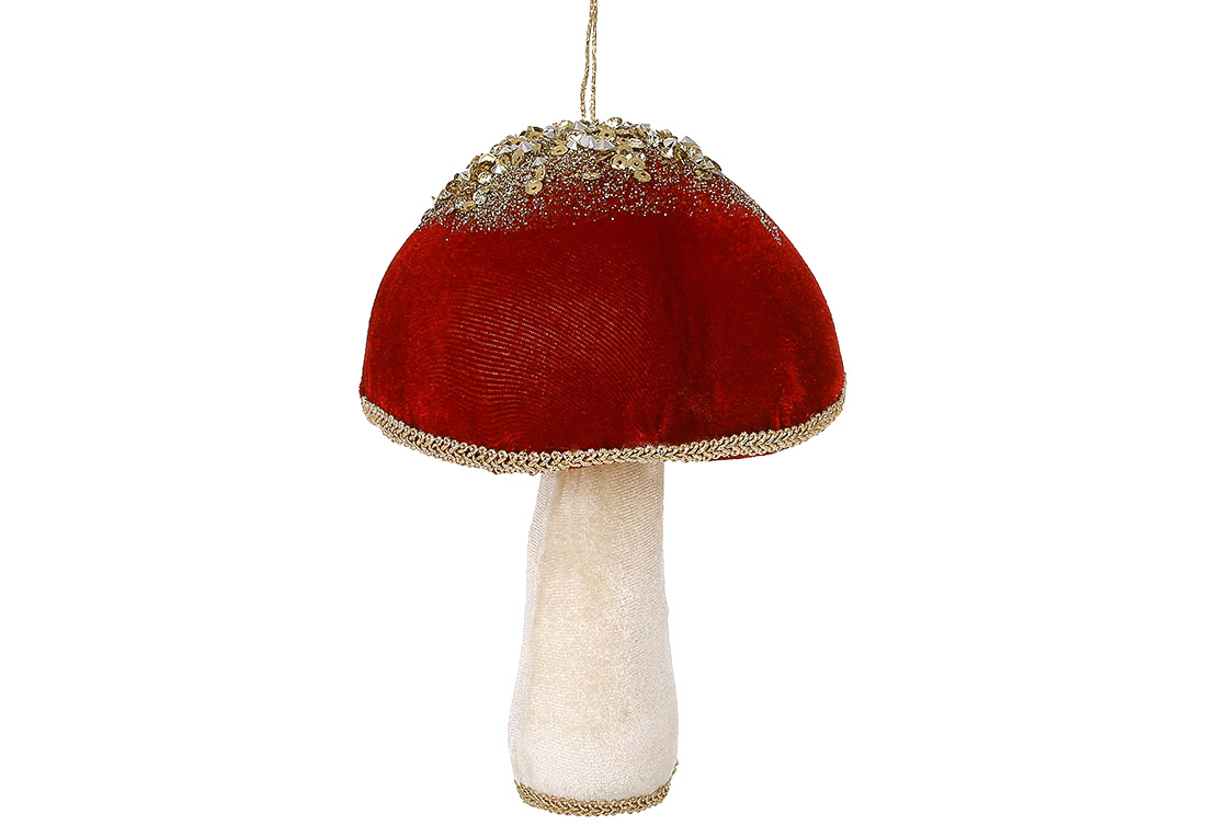 Декоративна м'яка підвіска Гриб з декором з паєток, 17*12см, колір - червоний - Фото
