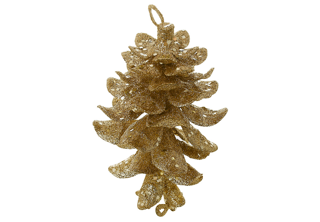 Ялинкова прикраса Шишка 16см, колір - шампань гліттер - Фото