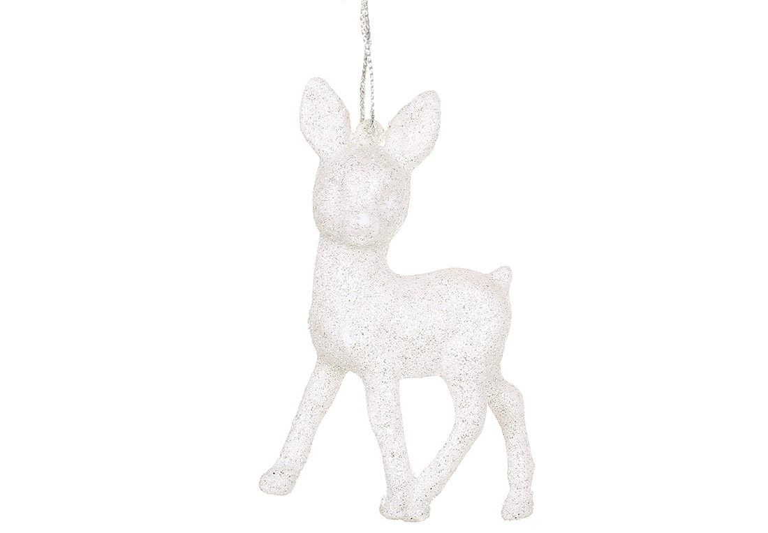 Ялинкова прикраса Оленя 10см, колір - білий гліттер - Фото
