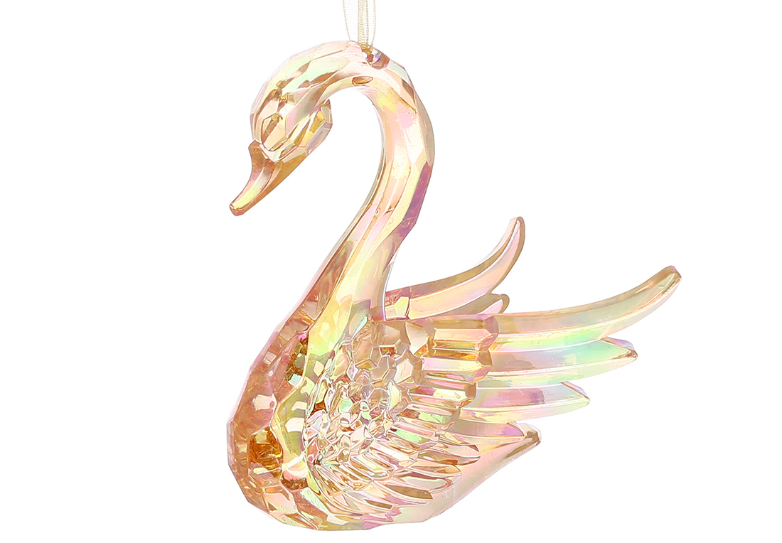 Акрилова підвіска Лебідь 10см, колір - прозорий шампань з перламутром - Фото