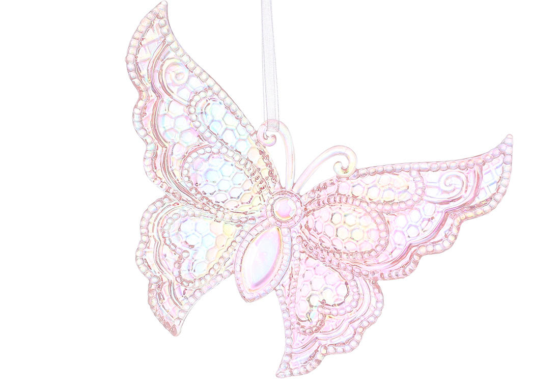 Акрилова підвіска Метелик 13см, колір - рожевий з перламутром - Фото