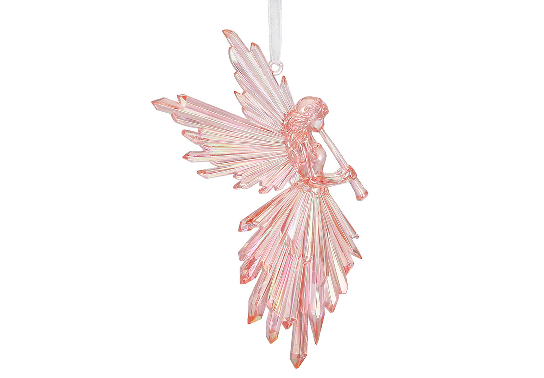 Акрилова підвіска Янгол 16.5см, колір - рожевий прозорий з перламутром. - Фото