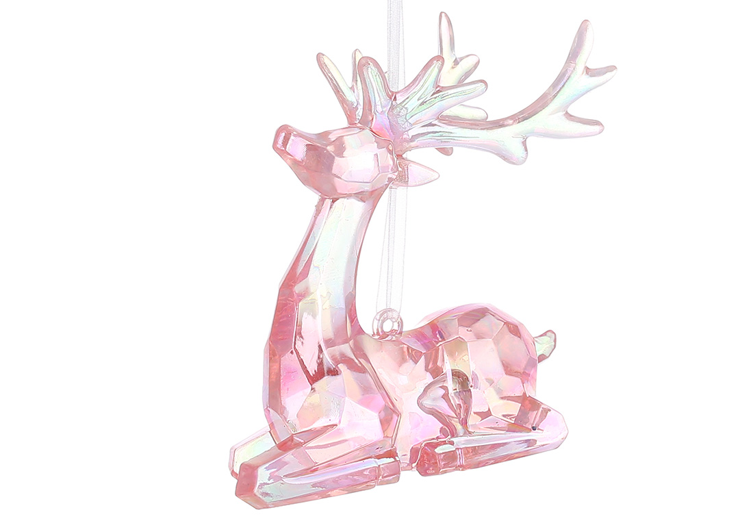 Акрилова підвіска Олень 9см, колір - прозорий рожевий з перламутром - Фото