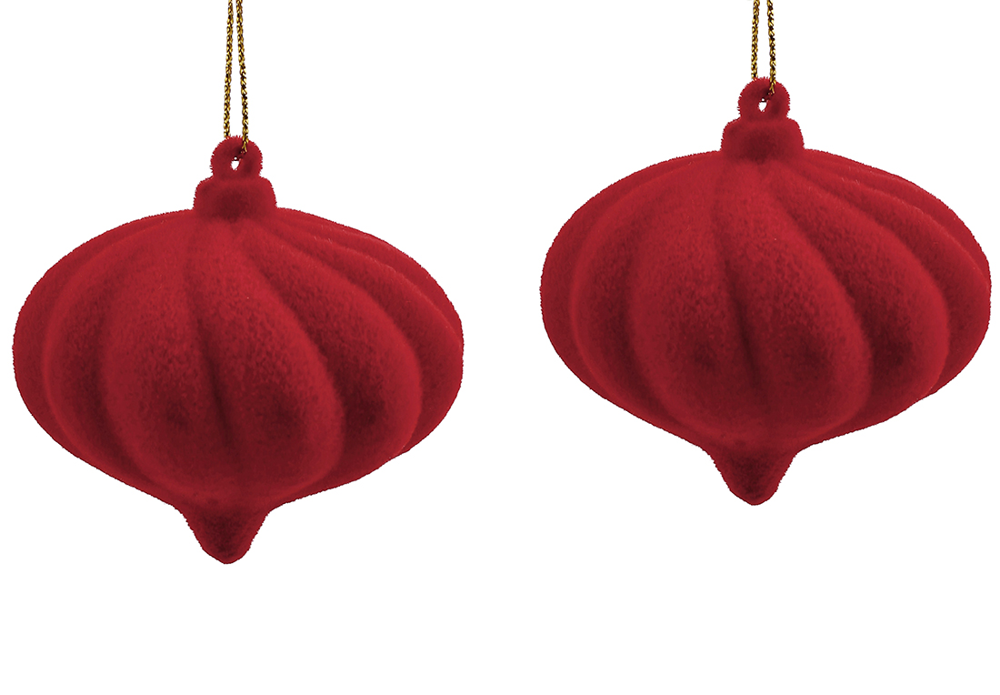 Набір (2шт) ялинкових прикрас 6.5см, колір - червоний велюр - Фото