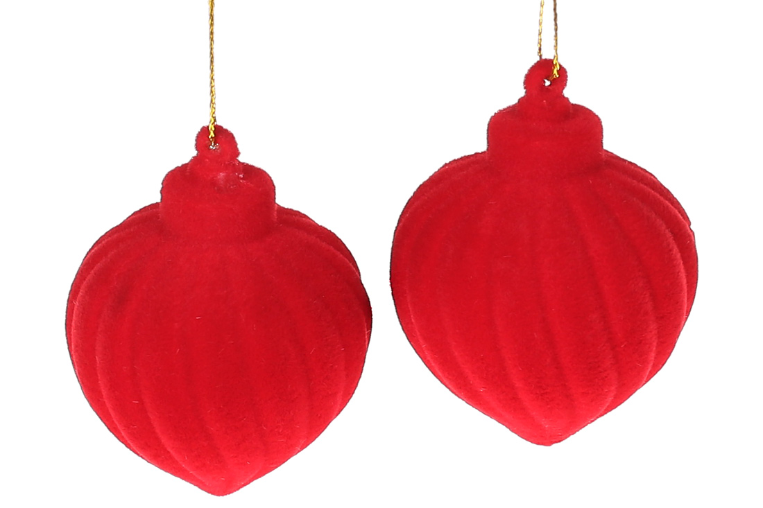 Набір (2шт) ялинкових прикрас 6см, колір - червоний велюр - Фото