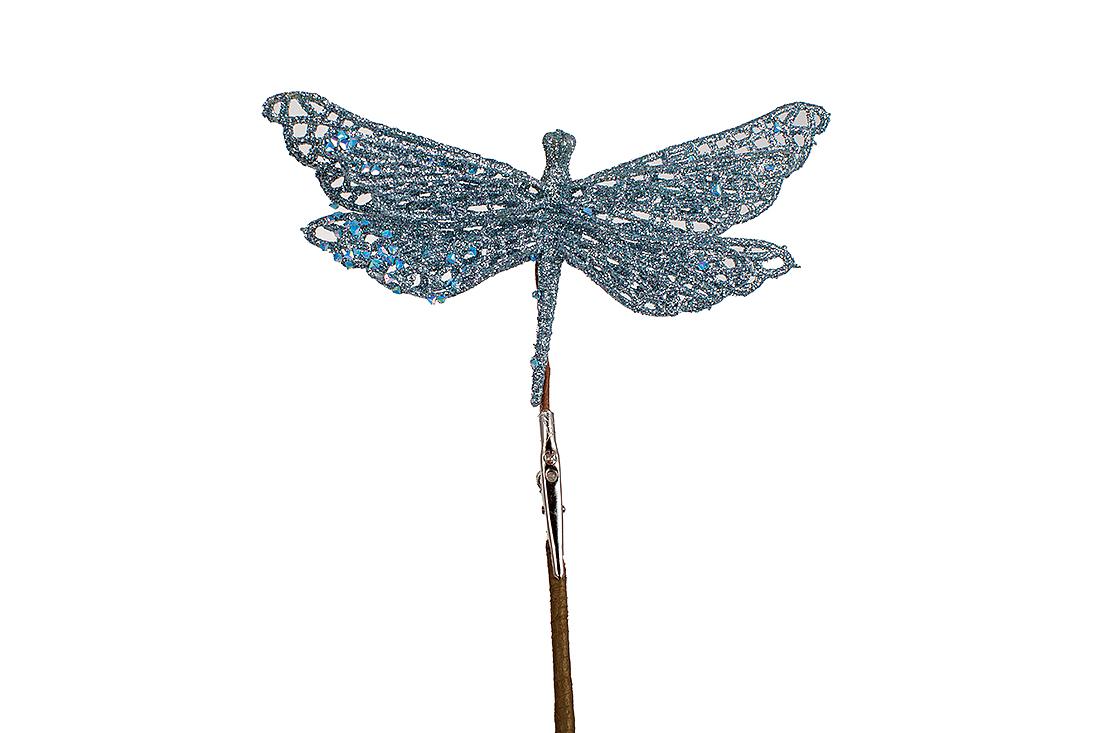 Ялинкова прикраса на кліпсі Бабка, 17см, колір - блакитний гліттер - Фото