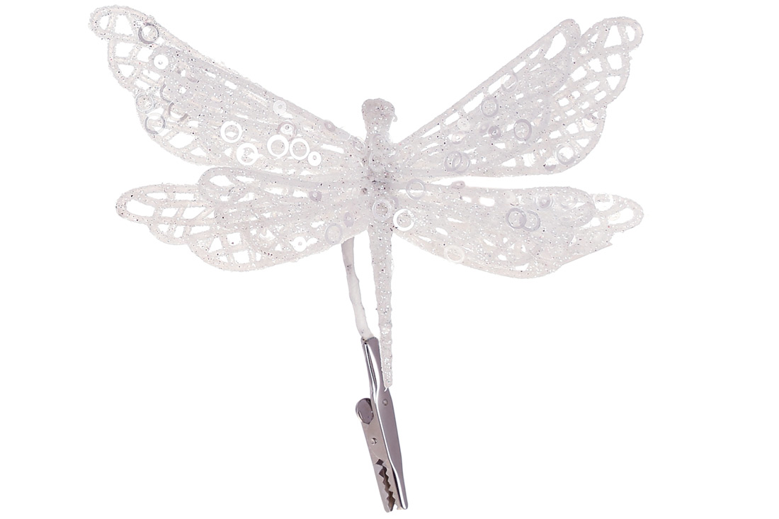 Ялинкова прикраса на кліпсі Бабка, 17см, колір - білий гліттер - Фото