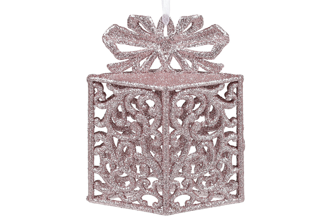 Ялинкова прикраса Подарунок, 14см, колір - світло-рожевий - Фото