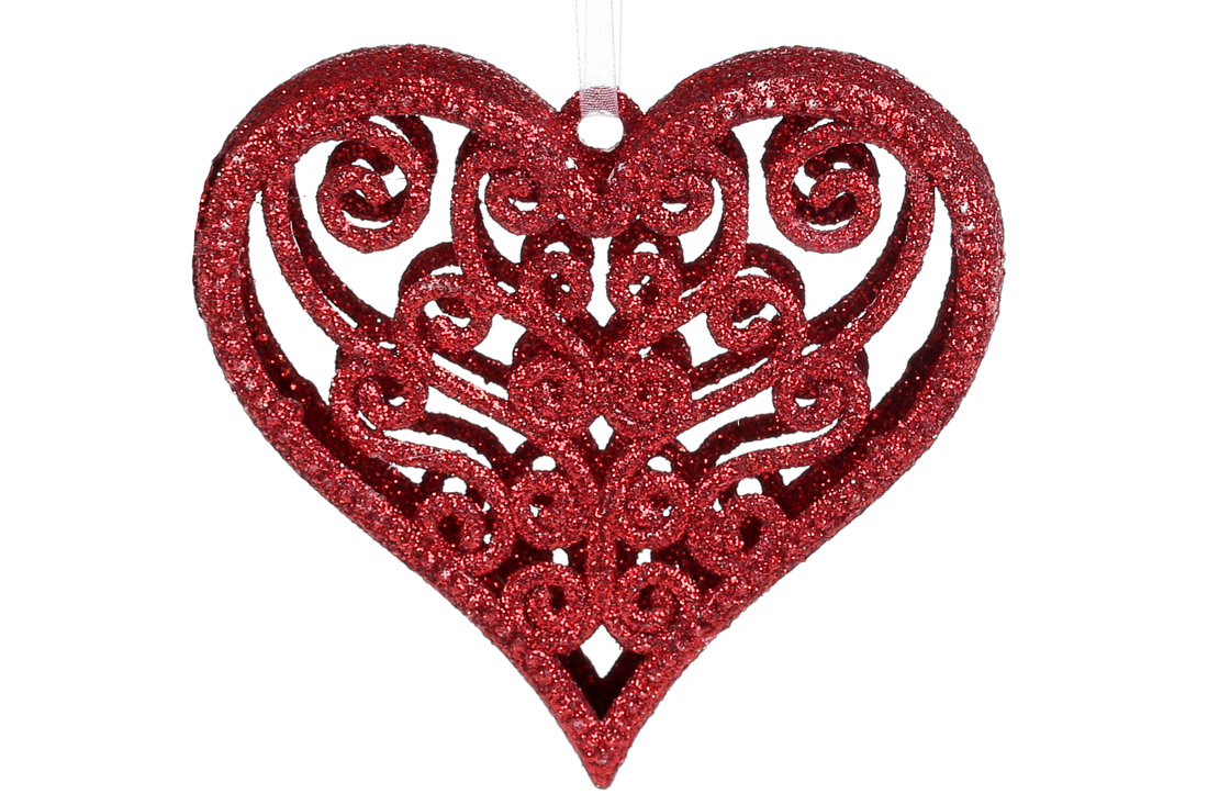 Ялинкова прикраса Серце, 10см, колір - червоний - Фото