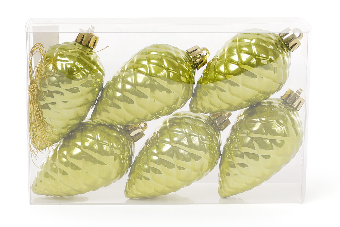Набір шишок, 6см, колір - оливковий зелений, перламутр, 6шт - Фото