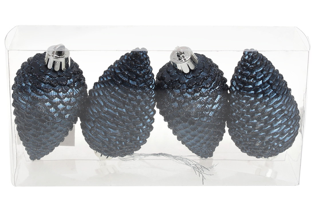 Набір шишок, 8см, колір - північно-синій, матовий з гліттером, 4шт - Фото
