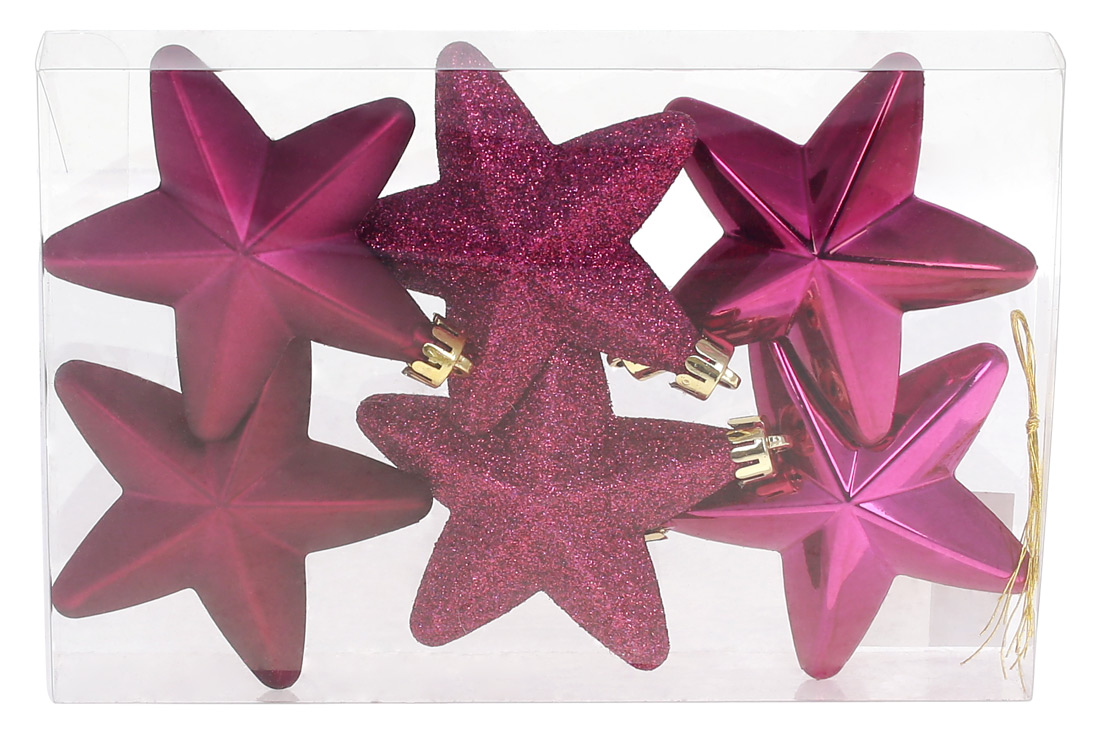 Набір ялинкових прикрас Зірки 7.5см, колір - магнолія, 6шт; глянець, матовий, гліттер - по 2шт - Фото