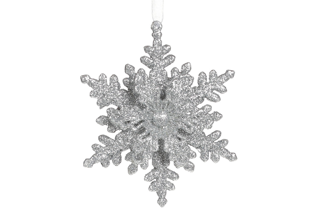 Ялинкова прикраса Сніжинка, 11см, колір - срібло - Фото