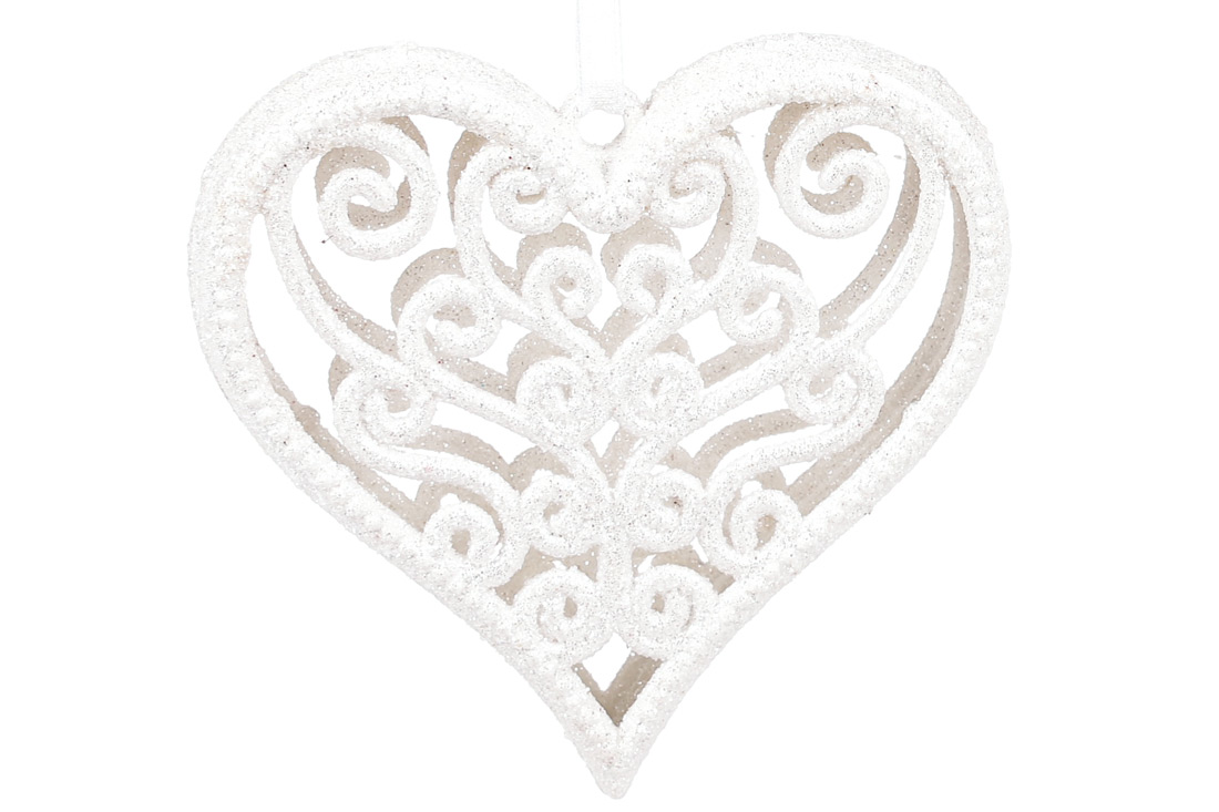 Ялинкова прикраса Серце, 10см, колір - білий - Фото