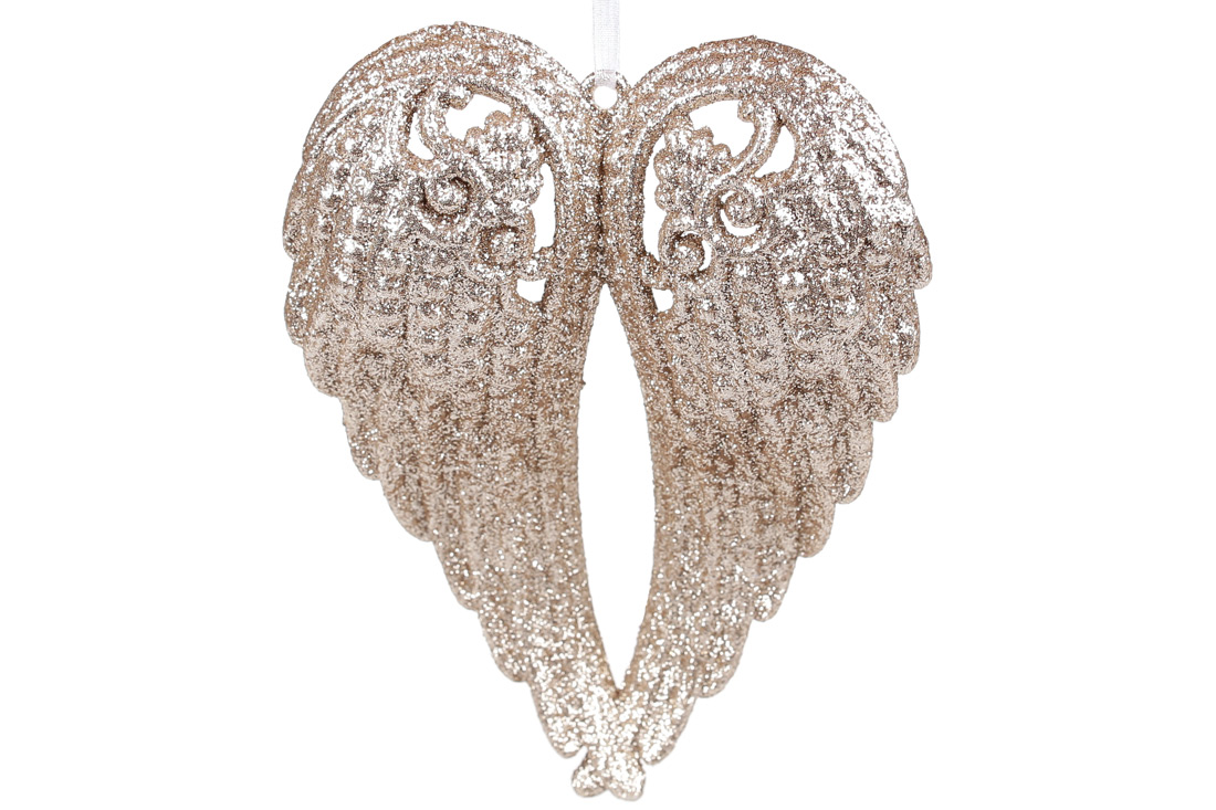 Ялинкова прикраса Крила Янгола, 15см, колір - шампань - Фото