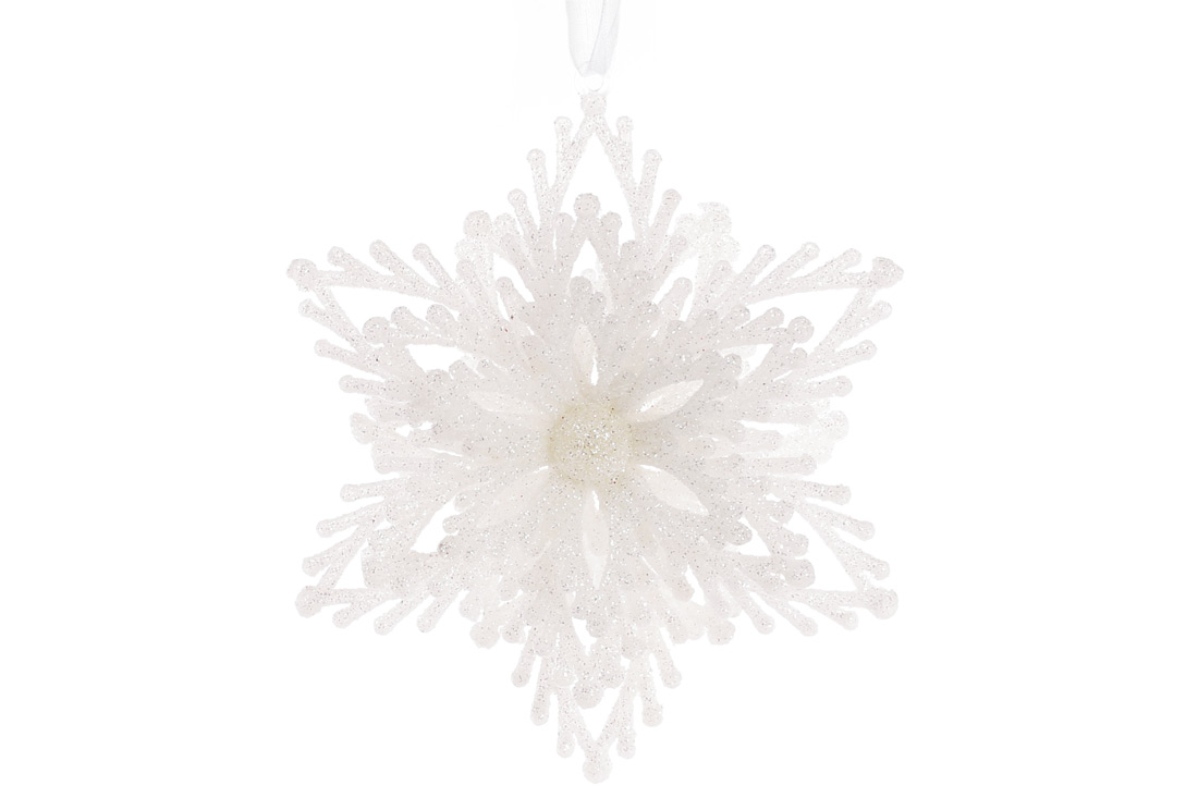 Ялинкова прикраса Сніжинка 12см, колір - білий - Фото