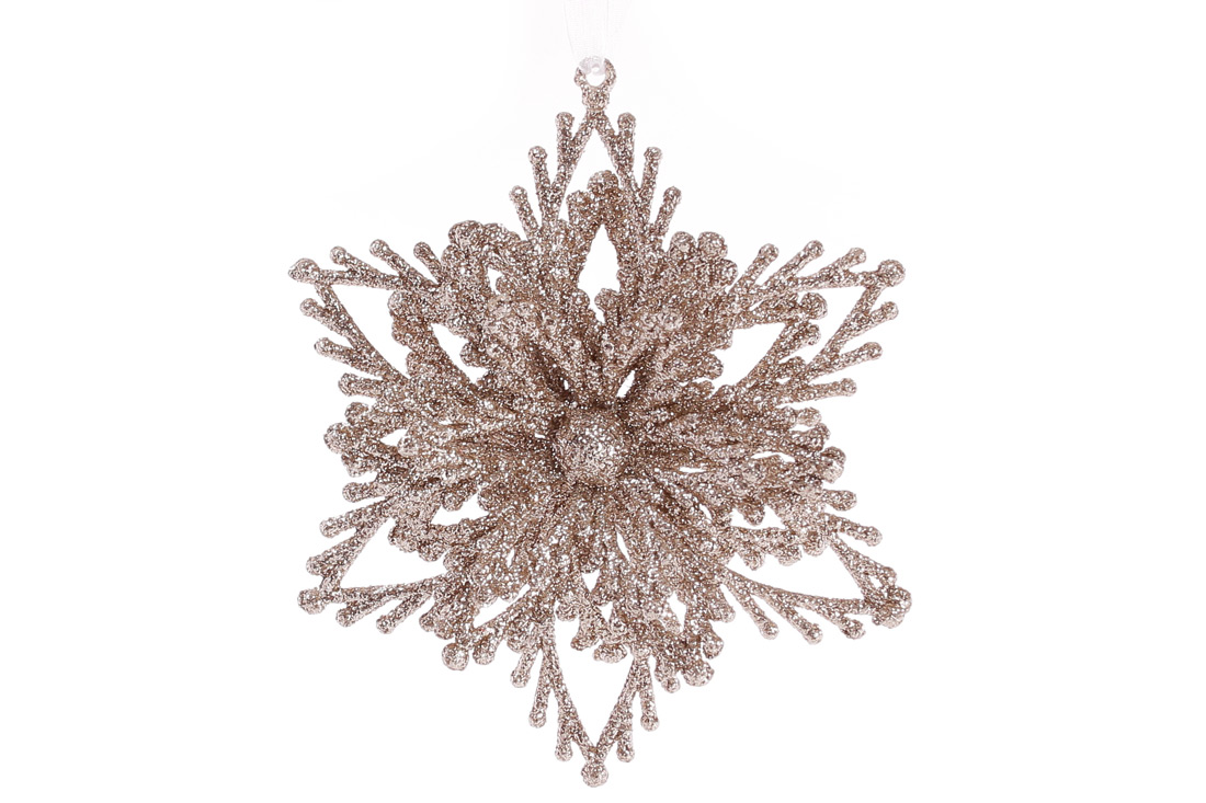 Ялинкова прикраса Сніжинка 12см, колір - шампань - Фото