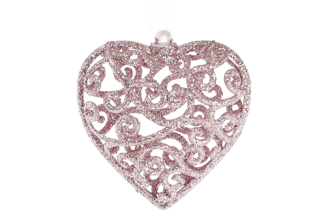 Ялинкова прикраса Серце 7.5*8см, колір - світло-рожевий - Фото