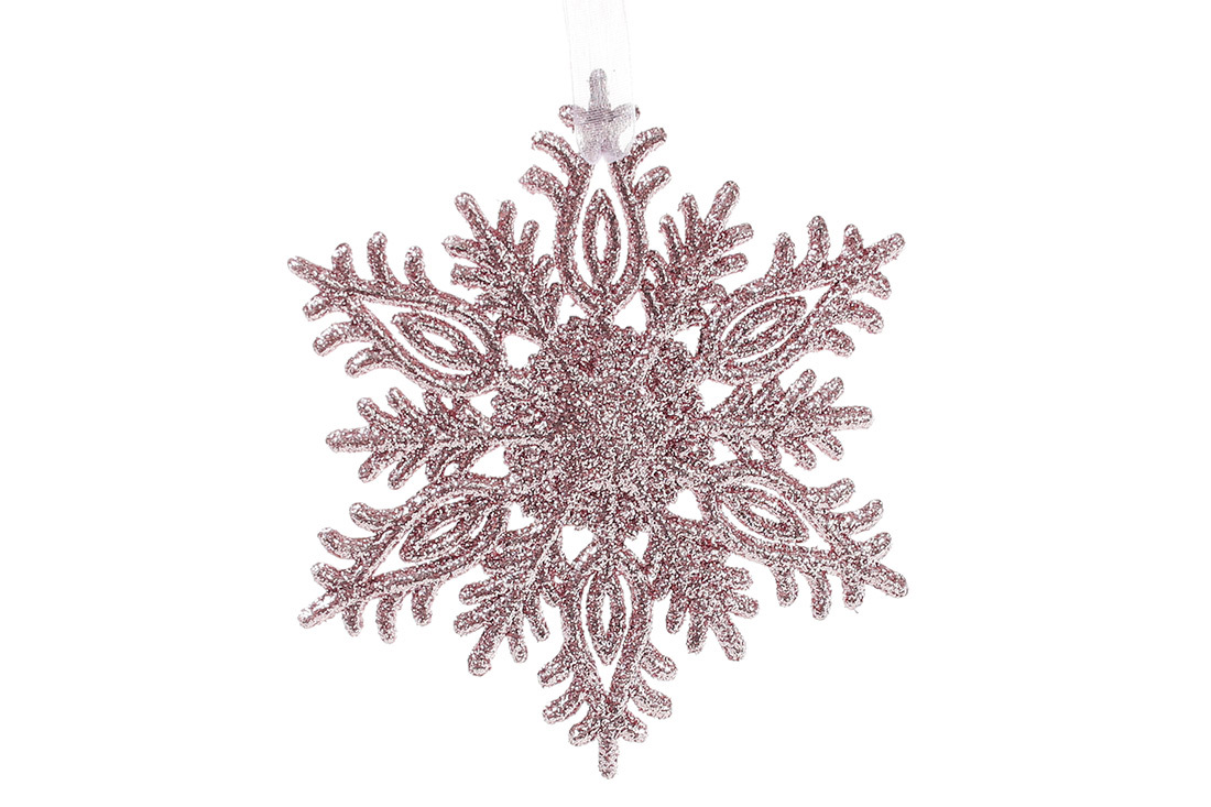 Ялинкова прикраса Сніжинка 12см, колір - світло-рожевий - Фото