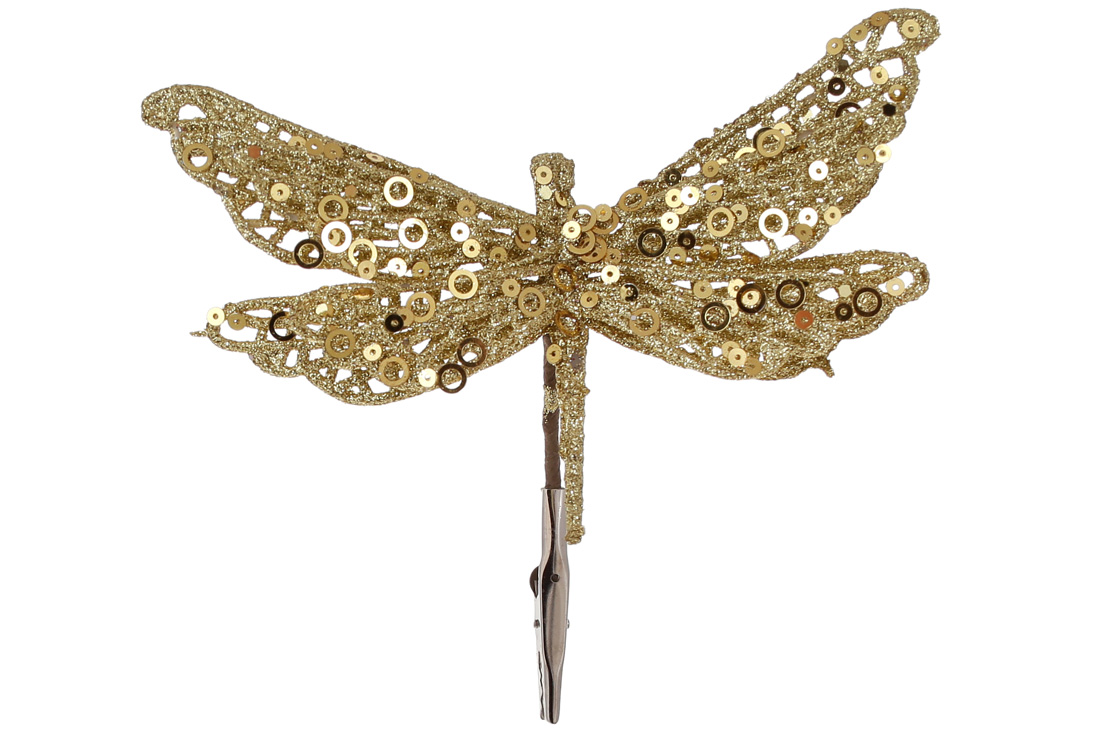 Ялинкова прикраса на кліпсі Бабка, 17см, колір - золотий гліттер - Фото