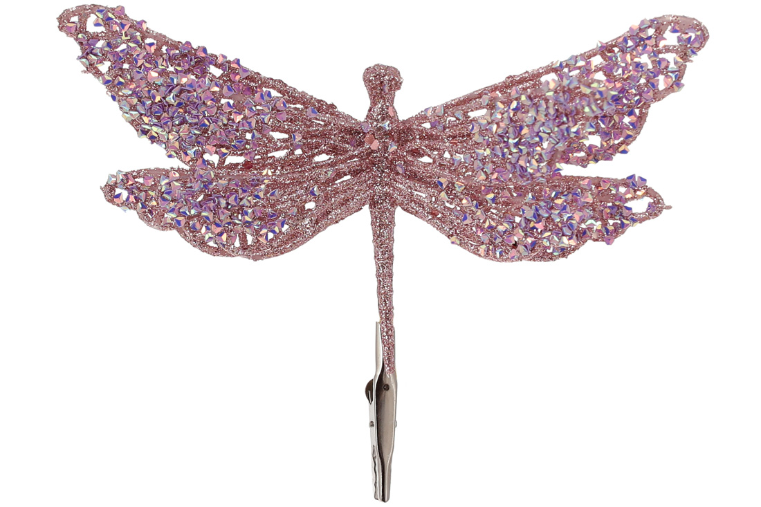 Ялинкова прикраса на кліпсі Бабка, 17см, колір - рожевий гліттер з лавандовою присипкою - Фото