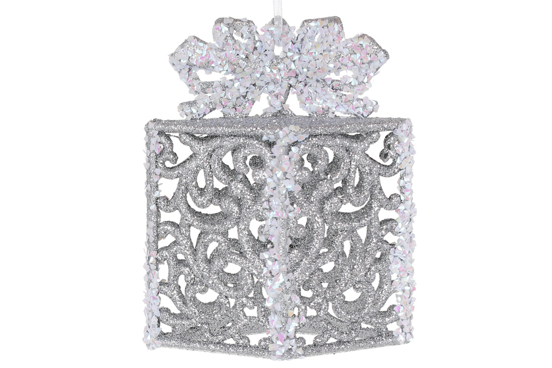 Ялинкова прикраса Подарунок 13см, колір - срібло - Фото