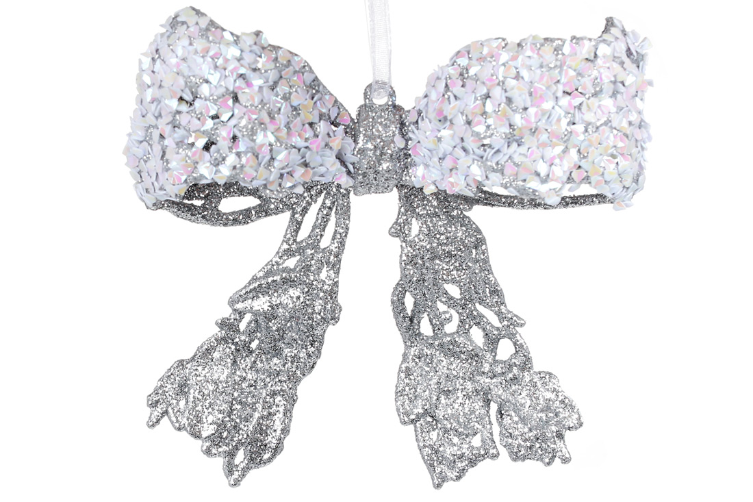 Ялинкова прикраса Бант 10см, колір - срібло - Фото