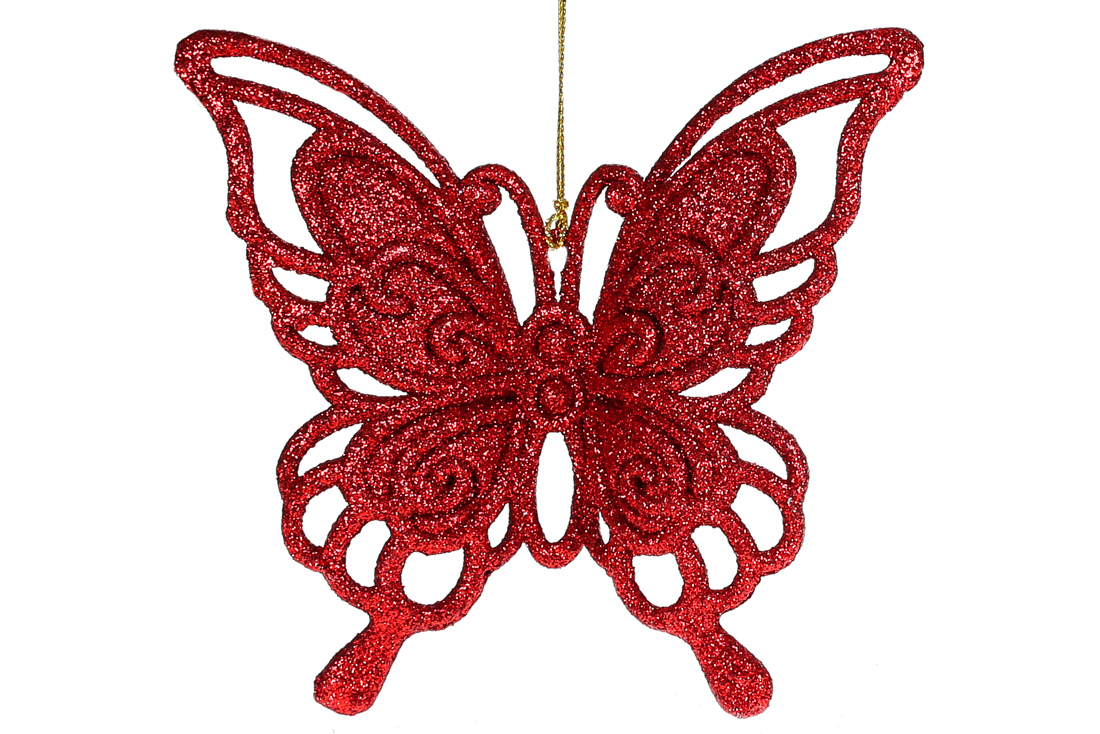 Ялинкова прикраса Метелик 14см, колір - червоний - Фото