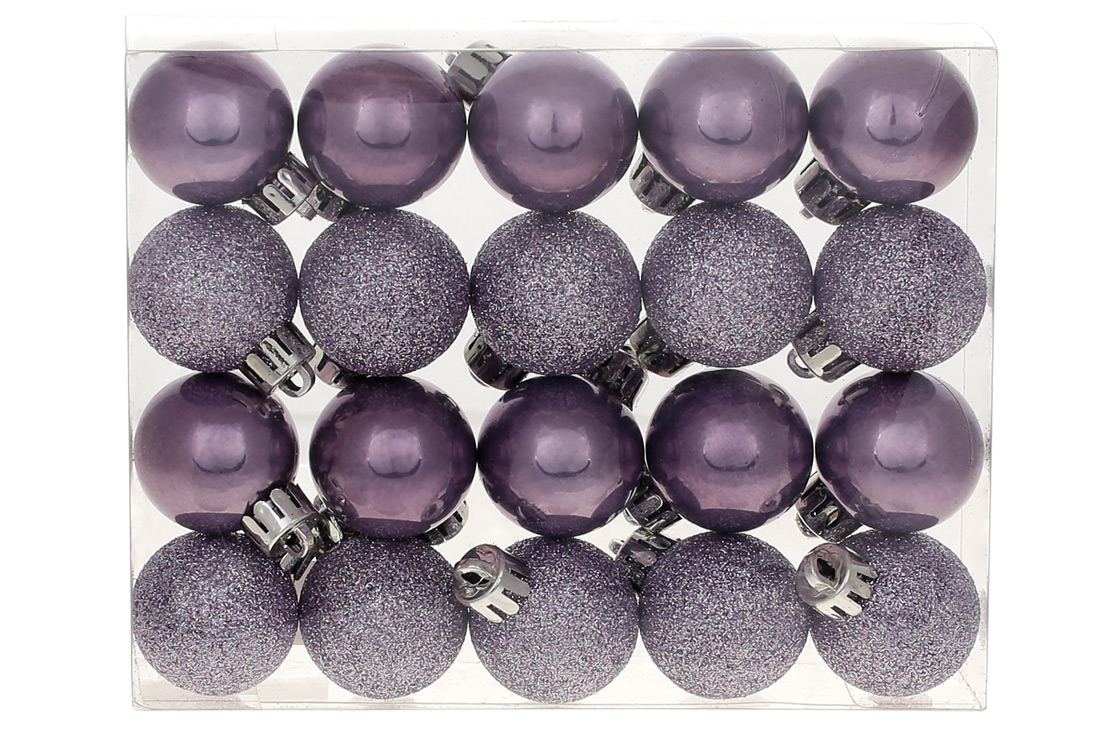 Набір ялинкових куль 3см, колір - лаванда, 20шт: перламутр, глітер по 10шт - Фото