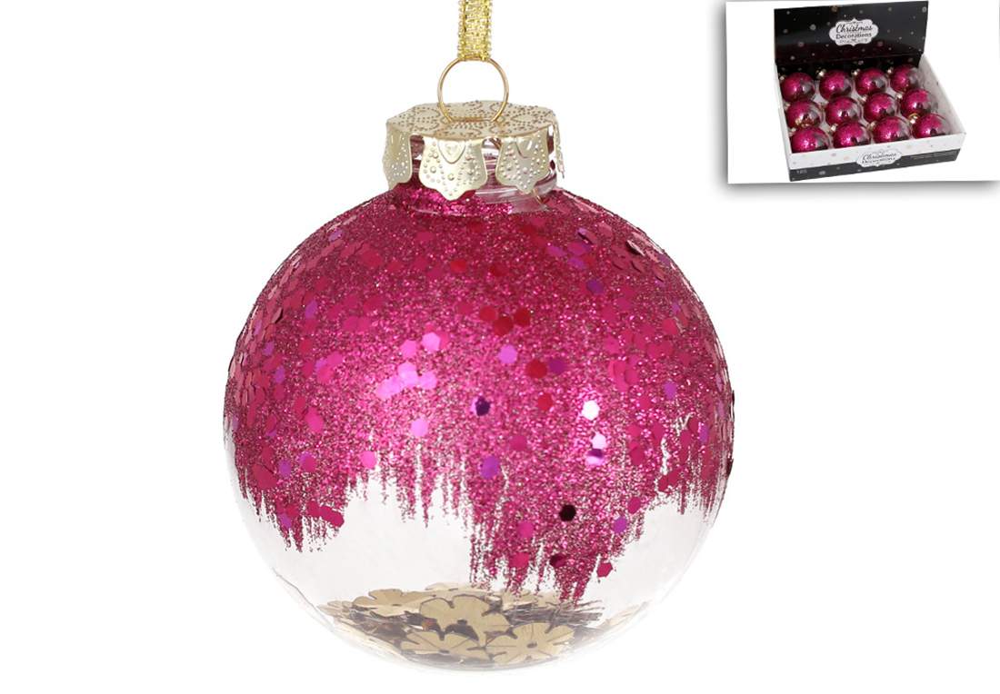 Ялинкова куля 8см з гліттером і золотим декором усередині, колір - магнолія. - Фото