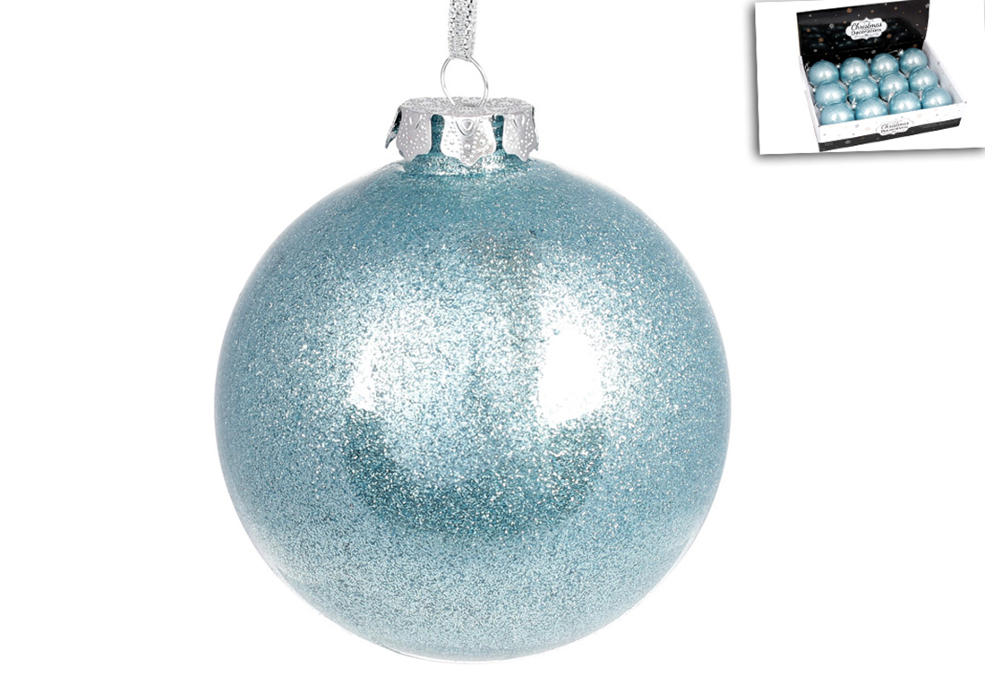 Ялинкова куля 10см, колір - блакитний з гліттером усередині - Фото