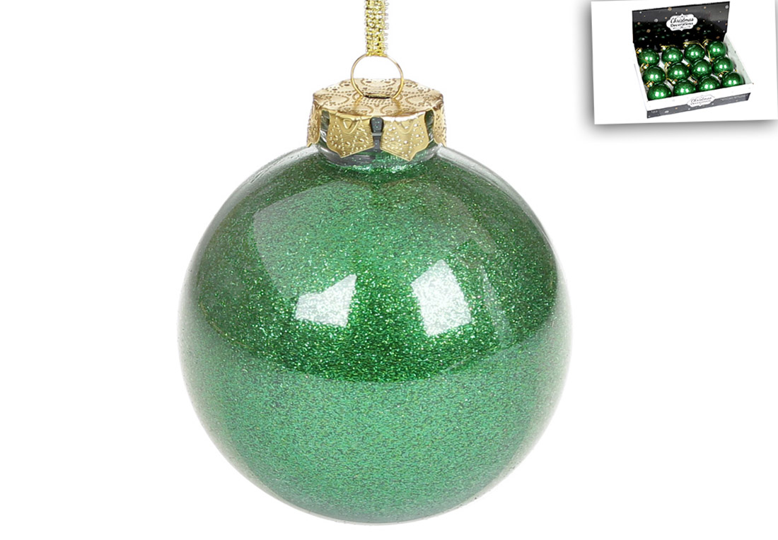Ялинкова куля 8см, колір - зелений з гліттером усередині - Фото