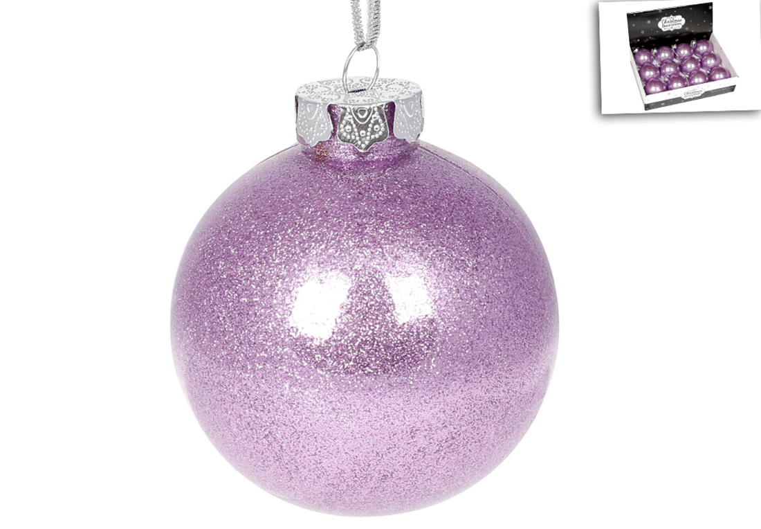 Ялинкова куля 8см, колір - пурпурний з гліттером усередині - Фото