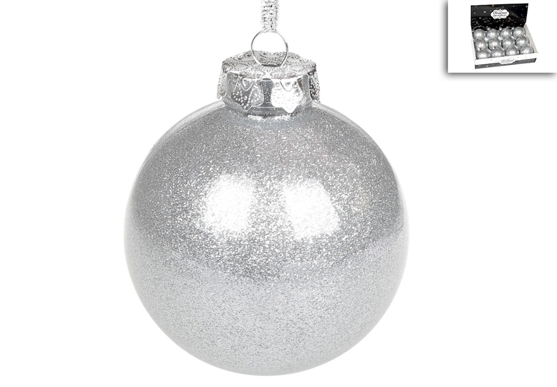Ялинкова куля 8см, колір - срібло з гліттером усередині - Фото