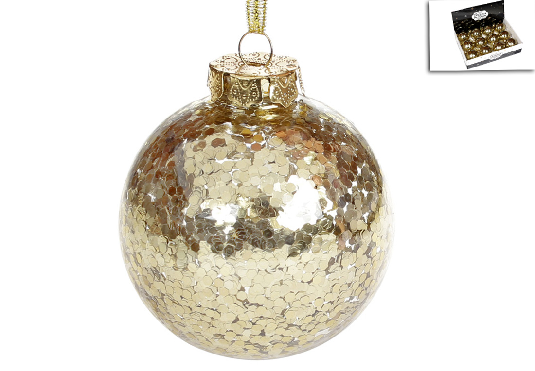 Ялинкова куля 8см, колір - золото з паєтками всередині - Фото
