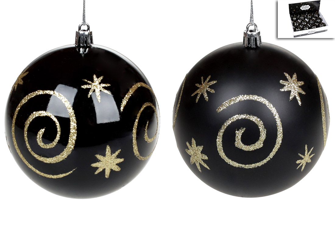 Ялинкова куля 10см, колір - чорний із золотом, 2 дизайни - матовий та глянець - Фото