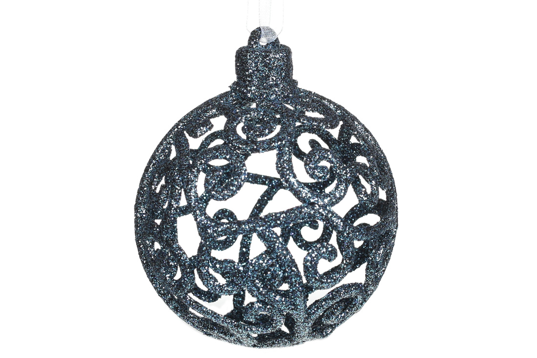 Ялинкова прикраса Ажурна куля 8см, колір - темно-синій - Фото