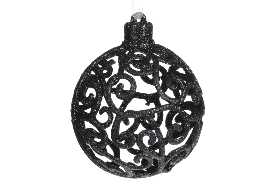 Ялинкова прикраса Ажурна куля 8см, колір - чорний - Фото