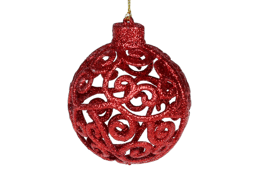 Ялинкова прикраса Ажурна куля 8см, колір - червоний - Фото