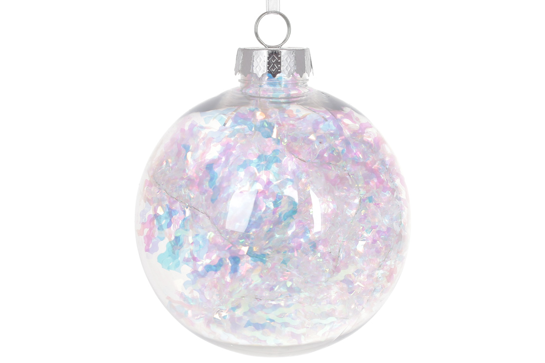 Ялинкова пластикова куля з мішурою 15см - Фото