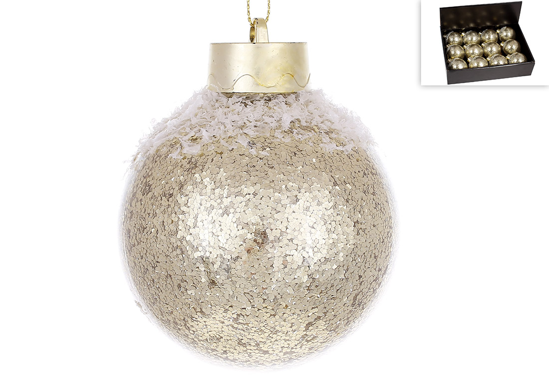 Ялинкова куля 8см з великим гліттером усередині, колір - золото - Фото